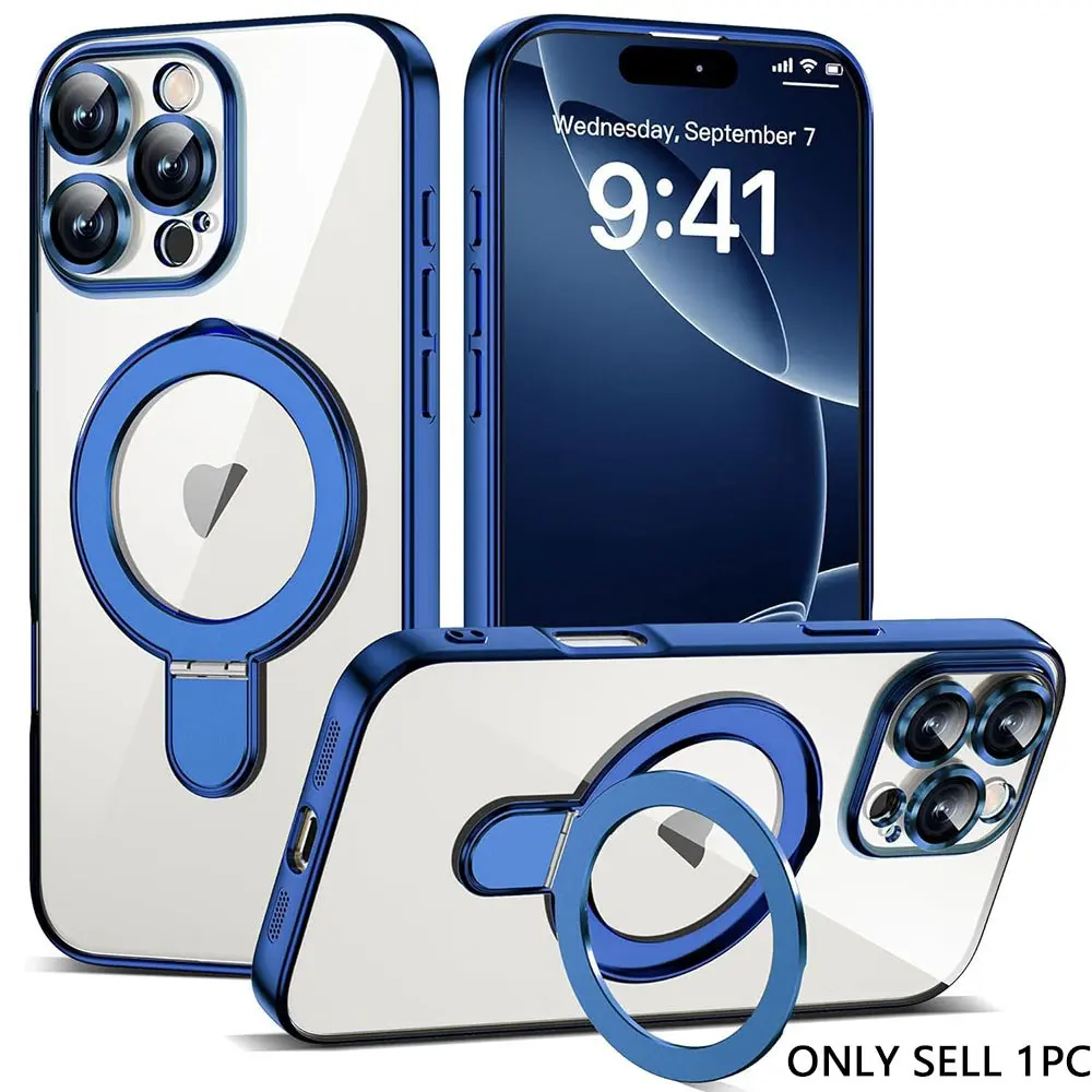 For iPhone 11 12 13Mini Pro Max Smartphone Case with Invisible Magnetic Ring Stand [Full Camera Lens Protector]