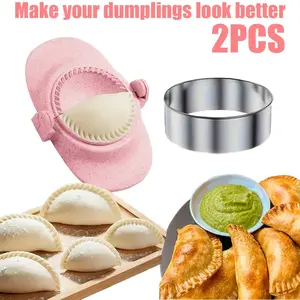2-piece dumpling machine set (including circular cutter and dumpling press), creative dumpling machine, kitchen DIY dumpling machine, dough press, dumpling press, kitchen supplies, kitchen small tools, cake molds, Christmas gifts