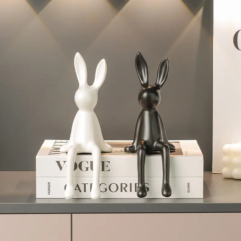Seated Rabbit Ceramic Sculpture, Modern Art Decor for Home & Office, Perfect Gift for Animal Lovers, Indoor/outdoor Atmosphere Enhancer
