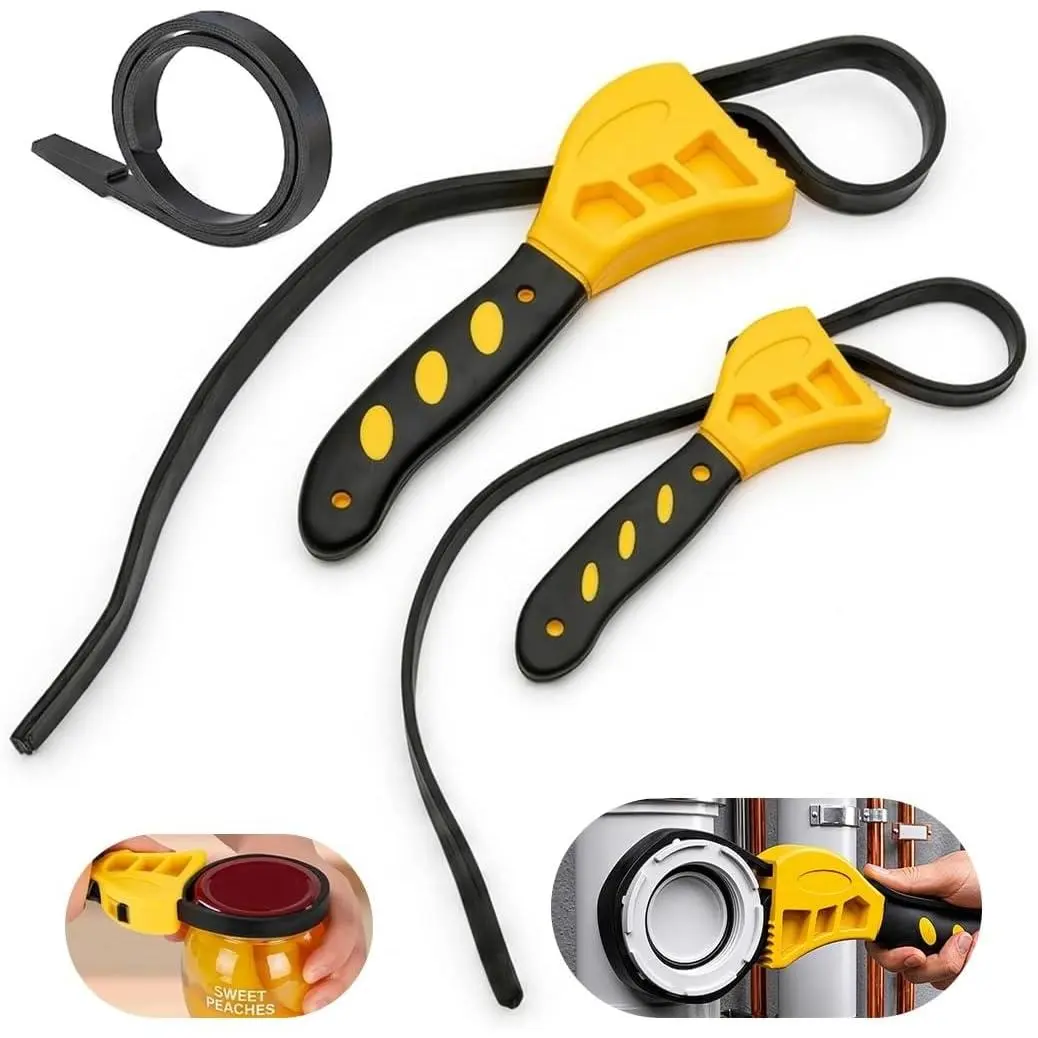 2-Pack Adjustable Rubber Strap Wrench Set, 6" & 8" Non-Slip Oil Filter Wrench and Jar Opener,  Plumbing Tool for Water Filter, Shower , Sink Drain, Faucet and Pipe Removal