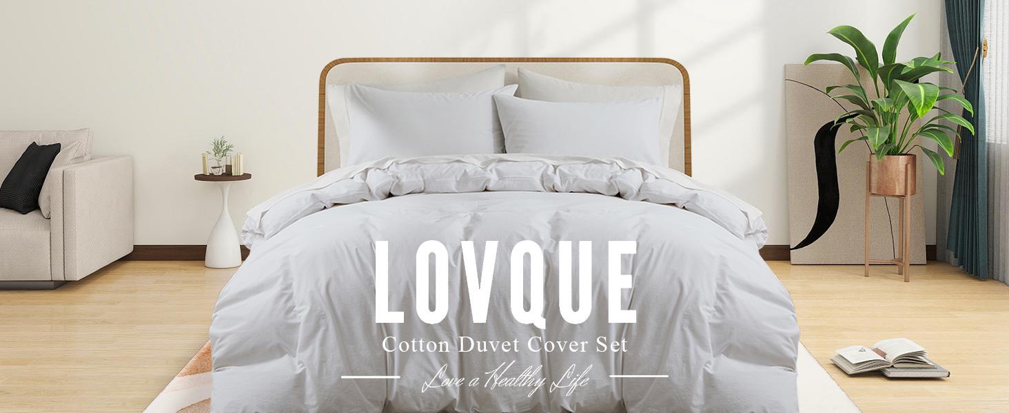 100% Washed Cotton Duvet Cover Queen Size, White Like Breathable Natural Bedding Set (No Comforter), 90x90 Inches