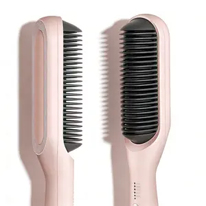 Hair Straightener Brush, Negative Lon Straightening Comb for Women, 10s Fast Heating, Smooth Hair in Seconds, 2-in-1 Brush