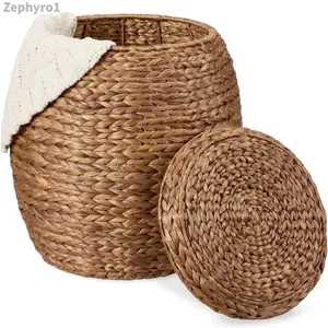 Best Choice Products Vintage Hyacinth Storage Organizer Tote Basket with Lid Natural Non-Woven Multipurpose OrganizerVelvet Bloom15ZephyroDD22HomeCookJoy