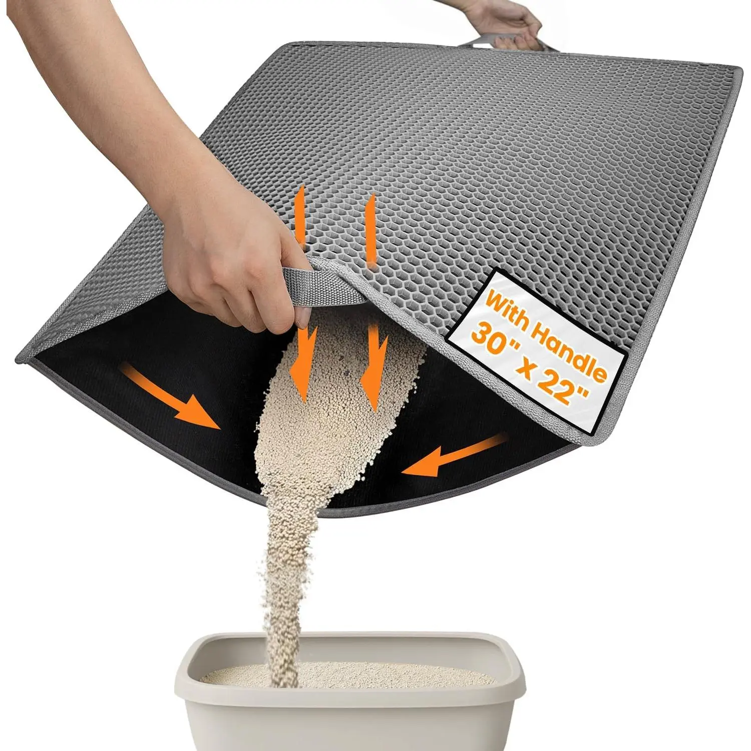 Cat litter Mat 30"x22", Large Honeycomb Double Layer Waterproof Trapping Waste for Kitty Litter Box, Easy Clean Non-Slip Cat Matt on Floor, Gray