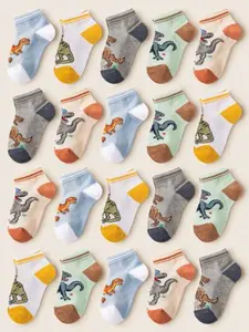 10 Pairs Boys' Cartoon Dinosaur Ankle Socks, Soft Comfortable Casual Sports Mesh Short Socks, Ideal for Daily Wear, Gifts, Travel