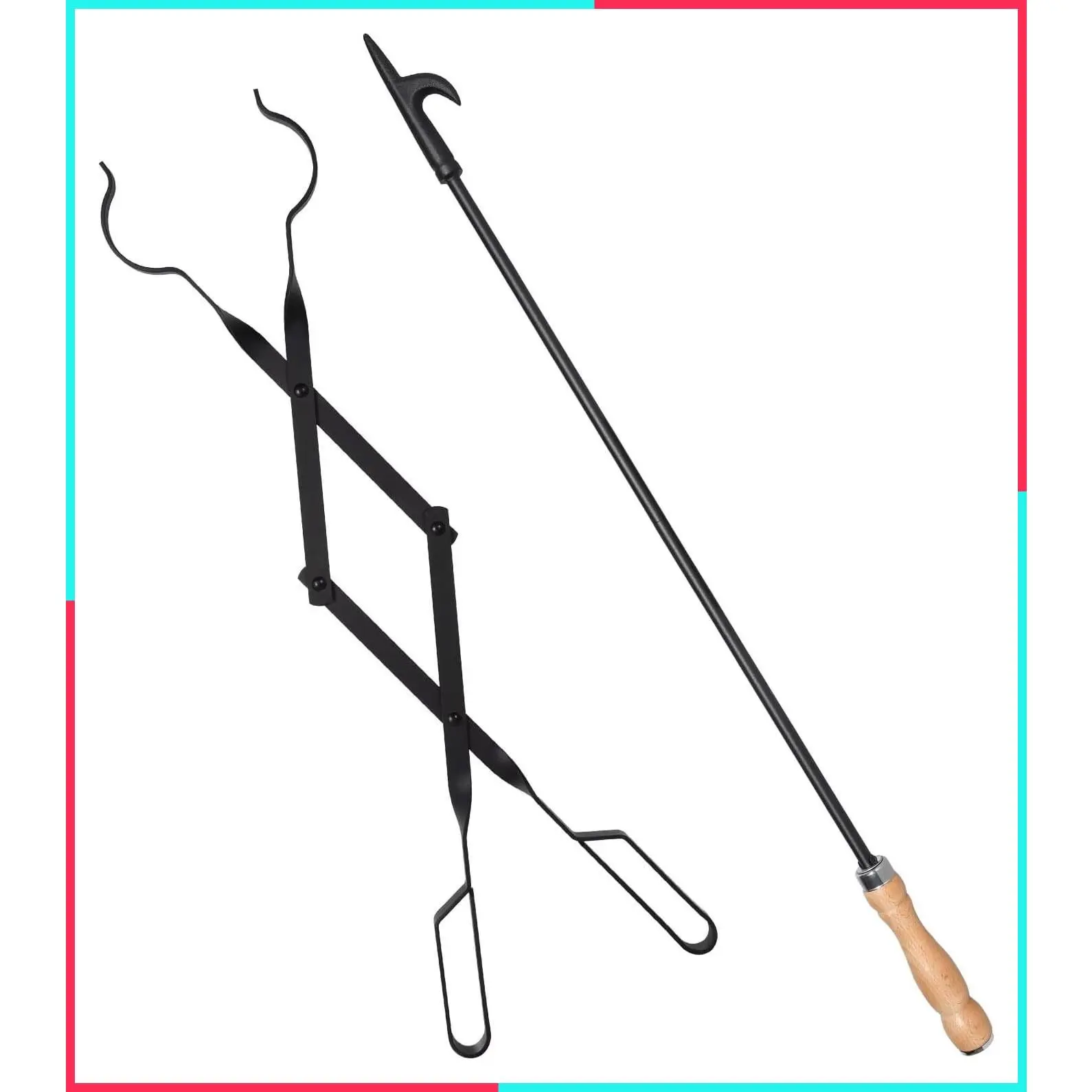 32" Fireplace Fire Pit Poker Stick & 26" Tongs Heavy Duty Tool Set