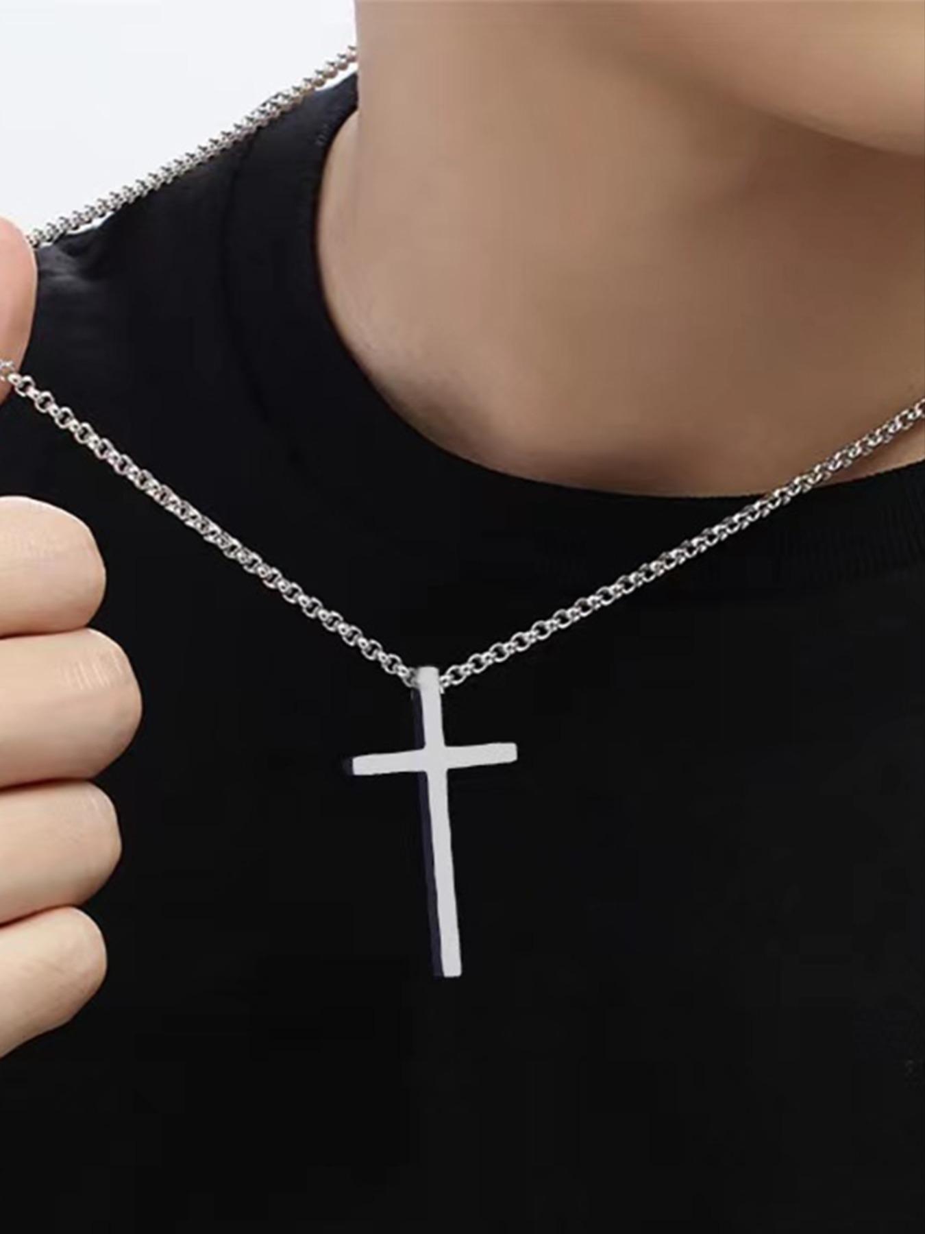Stainless Steel Cross Necklace for Men and Women (Unisex), Mens Necklaces with 2.5mm Cross Chain