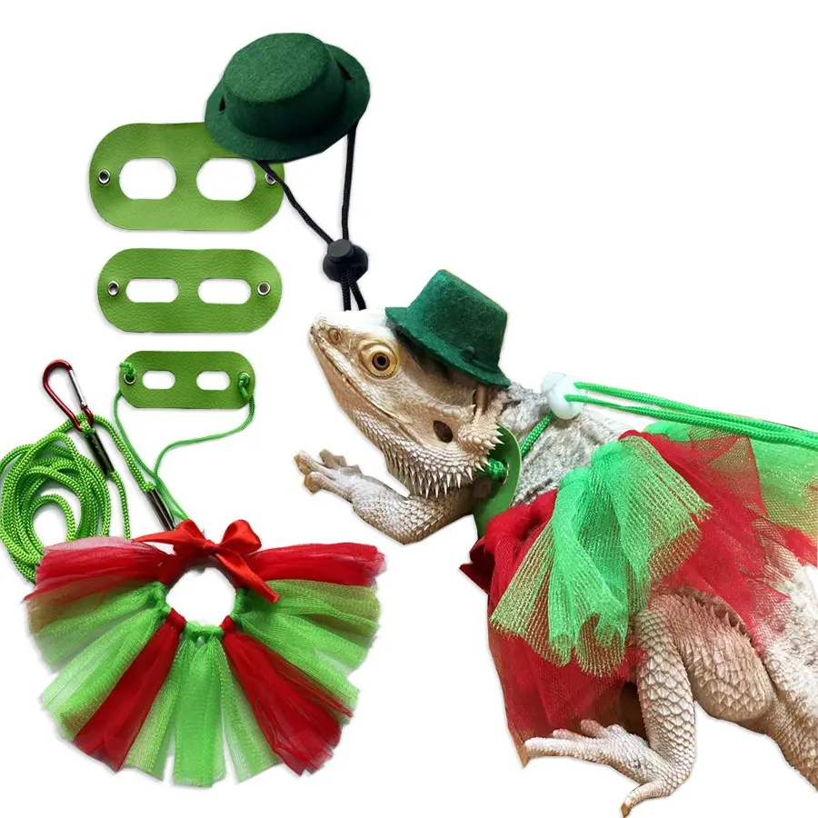Chameleon Lizard Pet Christmas Costume Set - Soft Fabric Hat, Colorful Tulle Layer Skirt, Fun Look Small Reptile Accessories, Small Animal Pet Supplies for Outdoor Use