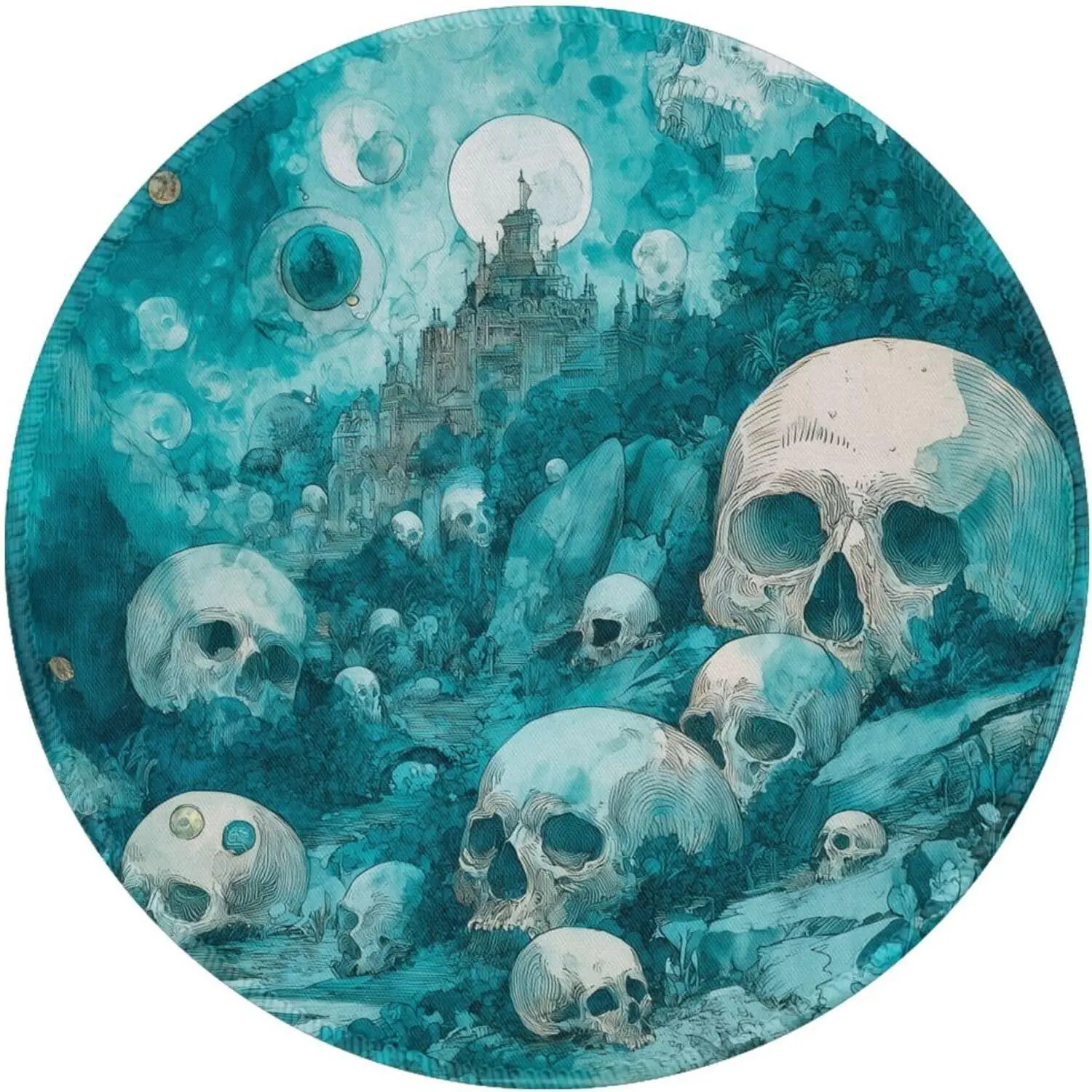 Skull Round  Pad  Textured  Mat Washable Mousepads with Extended Stitched Edges Non Slip Rubber Base Small Mousepad 7.9 X 7.9 X 0.12 Inches