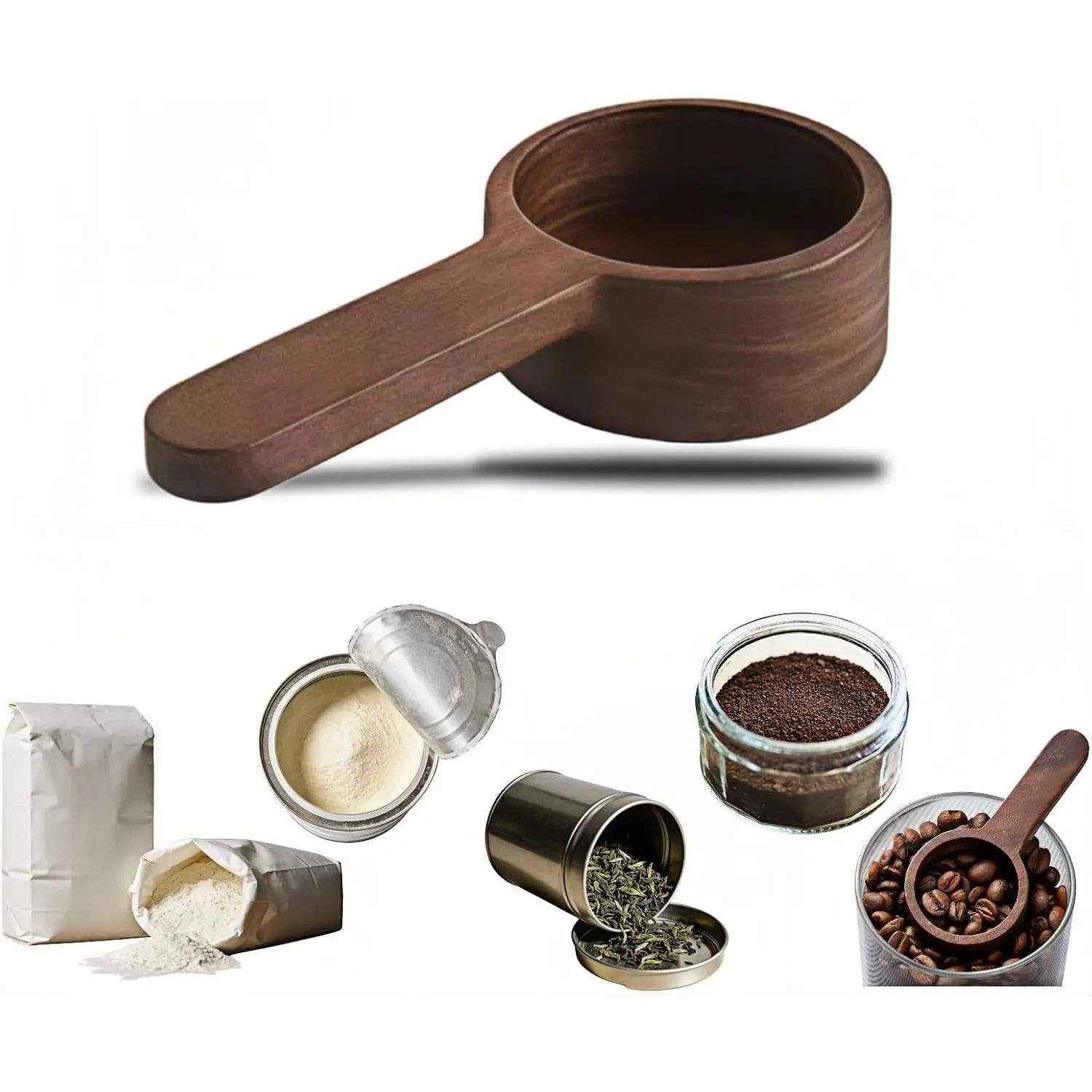 Sturdy Walnut Wood 1-Tablespoon (15ml) Coffee Scoop - Lightweight, Compact, Non-Scratch, Reusable, Travel-Friendly Kitchen Utensil for Ground Coffee, Thoughtful Gift for Neighbors, 0.56 oz