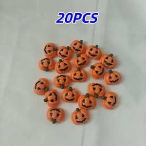 20pcs Halloween Resin Pumpkin Mini Flat DIY Decor, Jack O' Lantern Faces, Perfect for Vases, Phone Cases, Fridges, Desks, Durable Resin Craft Material