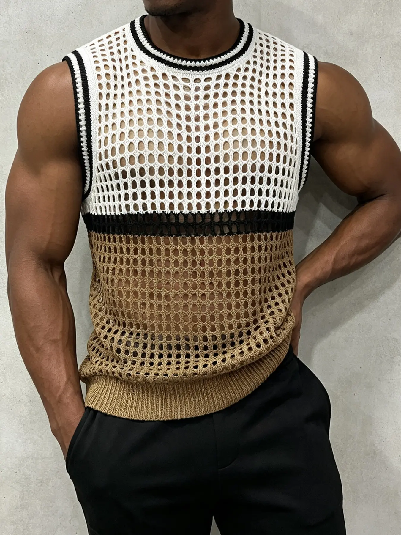 Men's Casual Knitted Mesh Vest, Breathable Lightweight Top for Daily Wear, Comfortable Summer Outerwear, Versatile Layering Piece