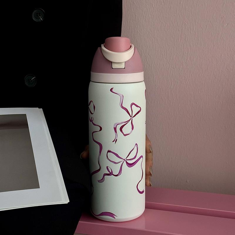 Butterfly Pattern Vacuum Flask, 1 Count 24oz-32oz-40oz Large Capacity Insulated Water Bottle with Straw, Drinking Cup for Home Office School, Leakproof Insulated Tumbler, Drinkware