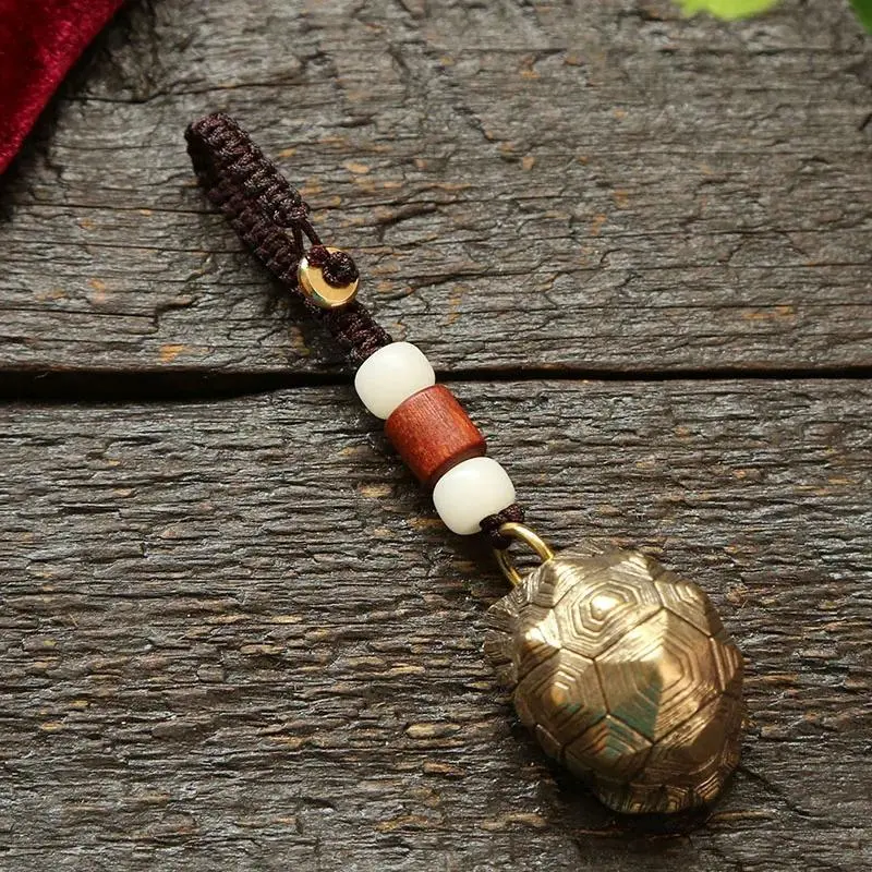 Chinese Brass Beast Key chain Turtle Shell Bell Vintage Pure Copper Car Keychain Pendant Lucky Key Ring Feng Shui pixiu keyrings