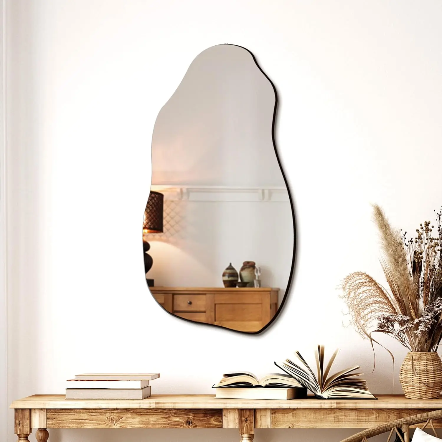 32'' x 18'' Irregular Asymmetrical Wall Mirror | HD Tempered Glass, Wall Mounted, Modern Decorative Mirror for Living Room Bathroom Entryway