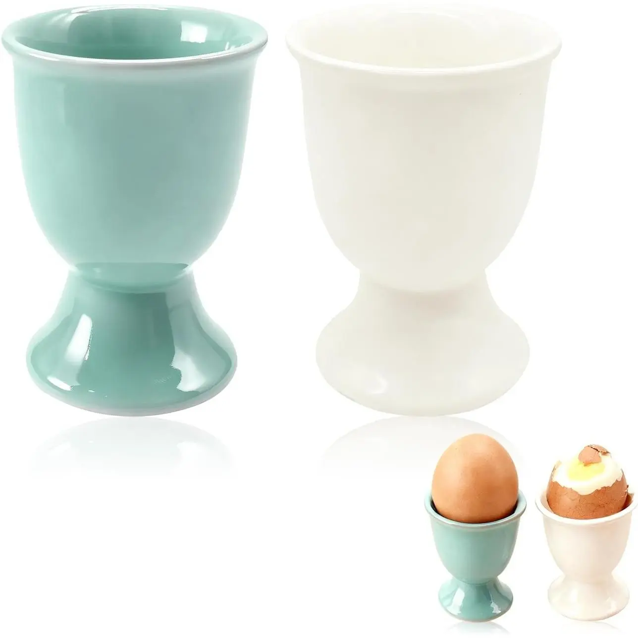 2 Pcs Ceramic Blue and White Porcelain Egg Cups for Soft Boiled Eggs, Wide Stable Base, Dishwasher Safe Egg Cup Set Ideal Breakfast Gift,sohochic