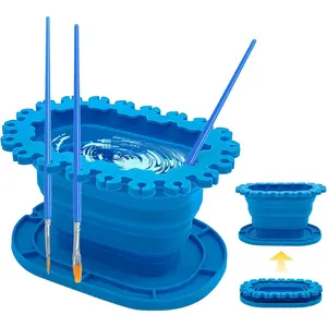 Foldable Silicone Paint Brush Cleaner Cup with Holder, Collapsible Wash Basin for Acrylic Watercolor Oil Painting, Portable Artist Travel Supplies with Multi-Size Brush Drying Rack & Mixing Palette