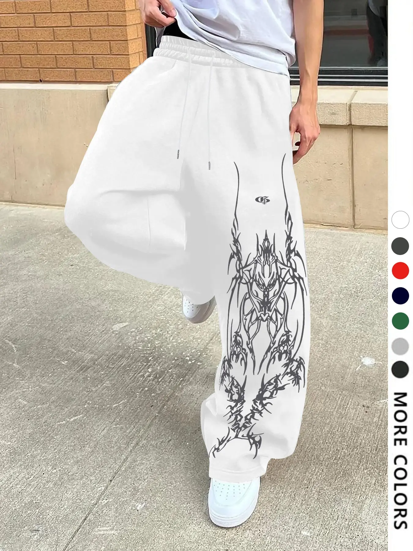 Men's Casual Sport Pants, Thorn Abstract Pattern Print, Drawstring Wide Leg, Loose-Fitting, All Seasons, Comfortable Long Trousers