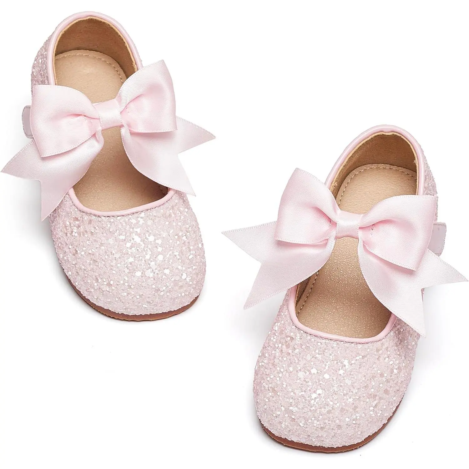 Toddler Girls' Patent Mary Janes Dress Shoes, Round Toe Ballerina Flats with Bow Accent for Party & School Uniform