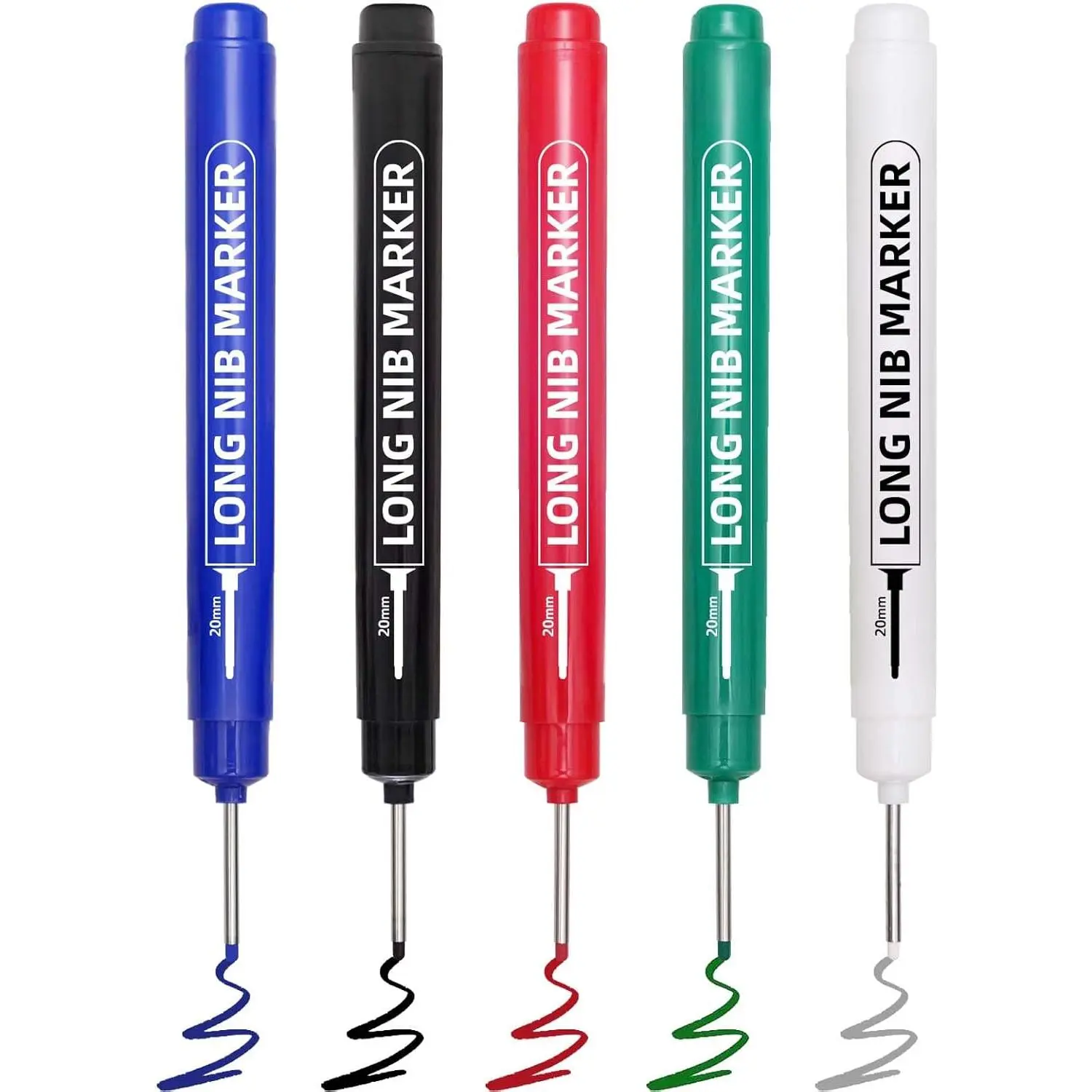 5 count Long Nib Marker Pens, 20mm Deep Hole Marker Pens | Quick Dry  Construction Markers, Long  Markers for Metal, Steel, Tile, Glass, Carpenter Marking for Woodworking