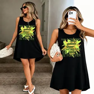 Women Soccer Fan Game Day Tank Dress with Pain is Temporary Graphic and Athletic Team Spirit Design Perfect for Match Day Stadium Outings or Casual Daily Wear featuring a Flowy A Line Sleeveless Silhouette and Bold Yellow Green Print that Celebrates