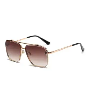 Tangle Free Flat Top Sunglasses for Women, Double Bridge Aviator Sun Glasses for Men, Fashion UV400 Metal Big Square Frame Snag Free Sunnies