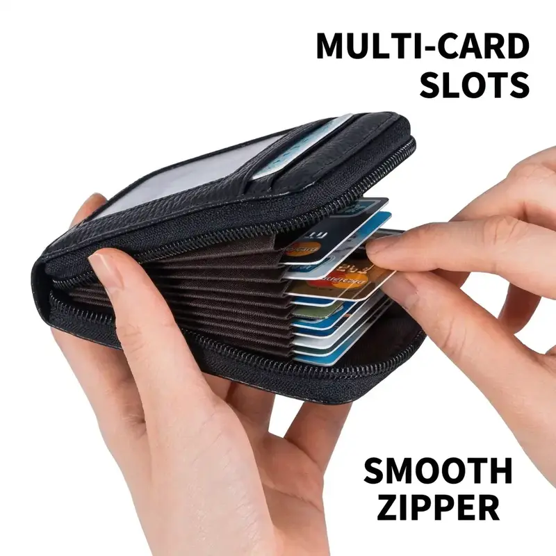 Zipper PU Card Holder, 1 Count Lightweight Durable Card Wallet, Zipper Wallet Design, Multi-card Slot Card Holder, Desk Organizer for Bank Card, Credit Card, Member Card, Zipper Pouch Wallet, Wallet Cards Storage