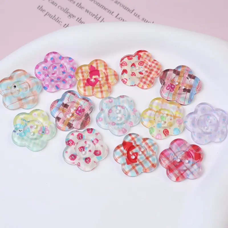 50PCS Cute Flower Resin Craft Buttons - Decorative Sewing & Bag Accessory Charms for DIY Crafts, Clothing Embellishments, Shoes, Accessories, Sewing Projects