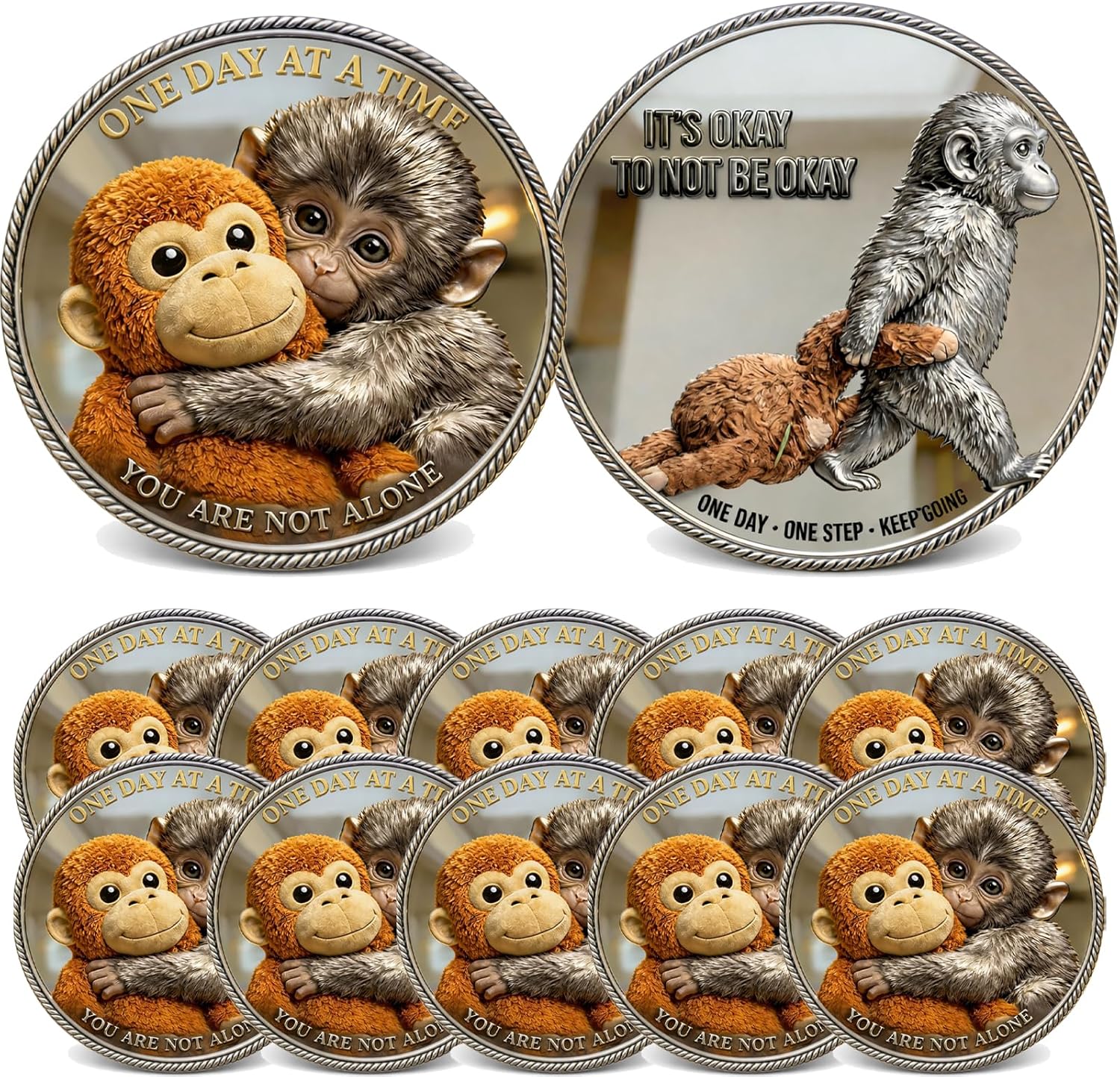 Emotional Support Monkey Coin, Punch Monkey Challenge Coin, It's Okay to Not Be Okay Token, Inspirational Punch Monkey Pocket Coin Gift for Mental Friendship, Anxiety Comfort (3 PCS)
