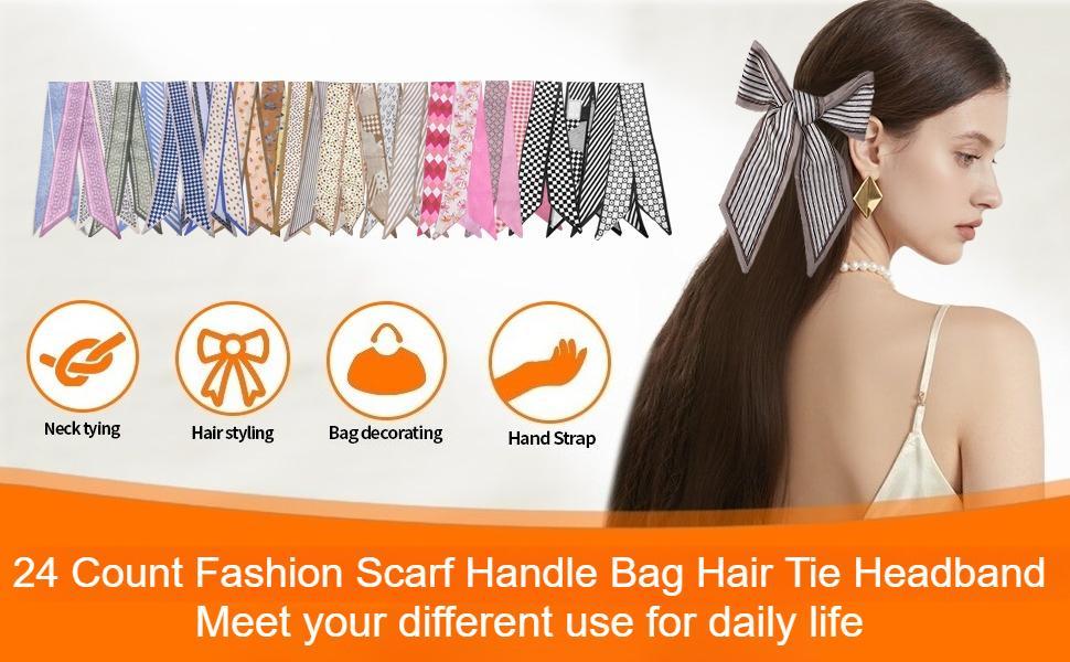 24Count Fashion Scarf Set for Women, Multifunctional Silk-Like Neck & Hair Scarves, Bag Accessories and Headbands in Assorted Prints Gothic Letter Embroidered Horns Hat trucker Adjustable Brown Leather Mesh heart shaped cowboy Satin Lined Turban Head Wrap