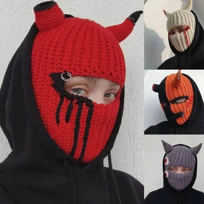 Devil Horn Beanie Hat for Adults, Funny Knitted Winter Hat with Bull Horn Design, Warm Cozy Costume Accessory for Halloween Parties, Cosplay, Festivals, Themed Events & Autumn Winter Wear