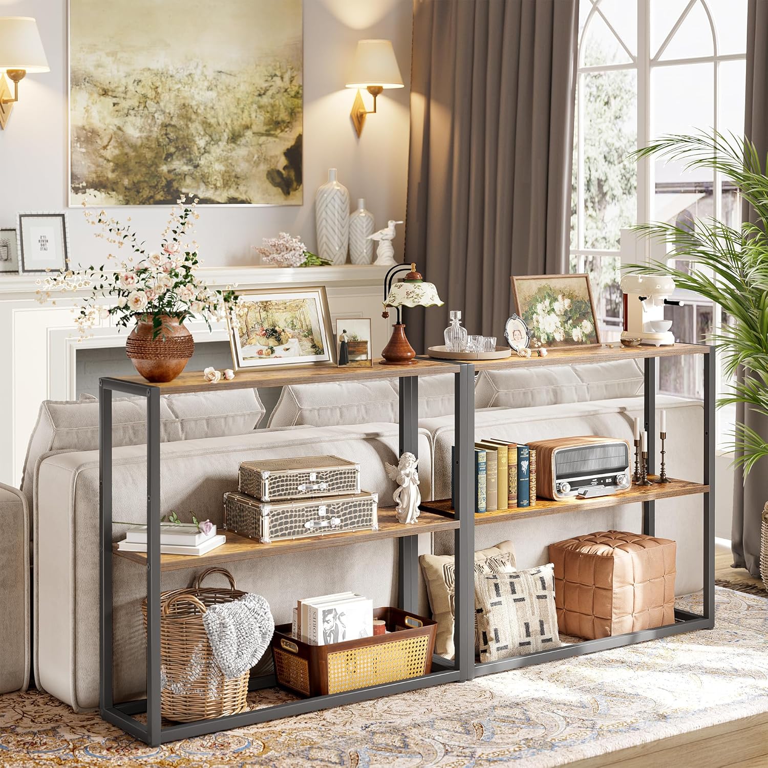 Small Entryway Table, 29.5" Narrow Console Table with Shelves, Sofa Table, Couch Table, Side Table, Entry Table for Hallway, Living Room, Small Space, Rustic