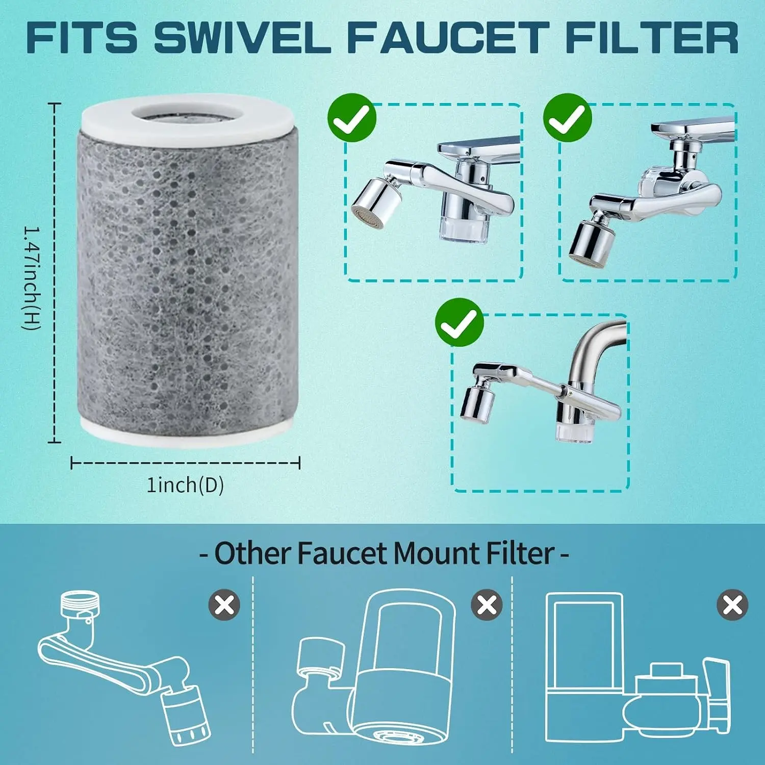 4pcs Carbon Fiber Filter Replacement for Filtered Faucet Extender - 1um Micro-Porous Water Purifier, Reduce 99% Chlorine, 1"(D)*1.47"(H) Filtered Cartridge (Compatiable with B0BHVS5JBL/B0DCG64HSL)Gift