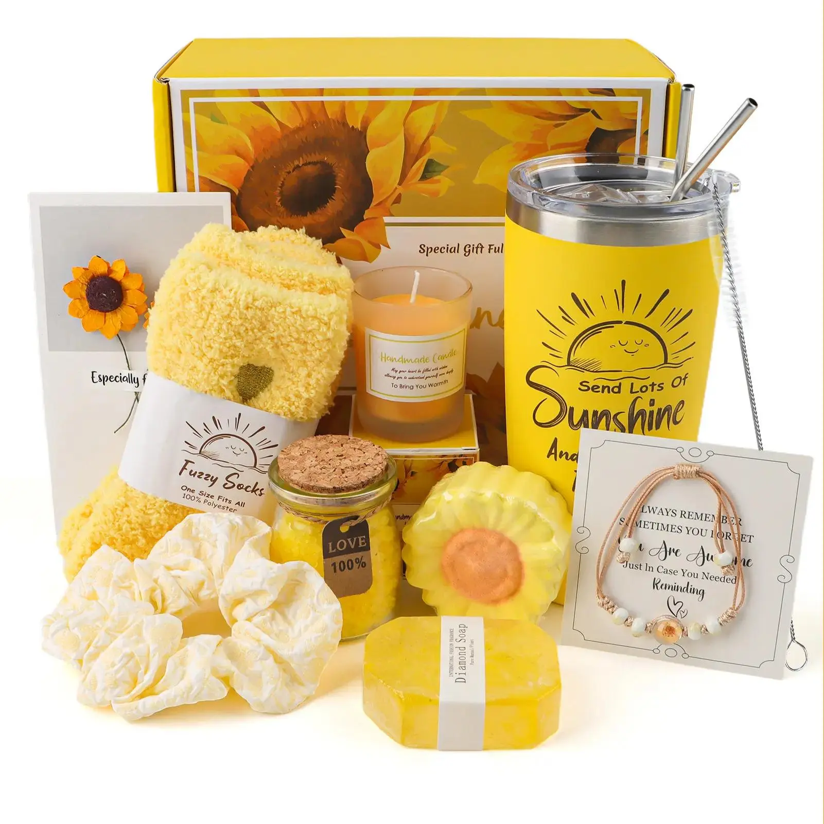 Sunflower Gifts Mother's Day, Sunflower Gift Basket for Women, Sunshine Birthday Box Get Well Soon, Unique Thinking of You Self Care Package & Feel Better Gift for Her Mom Friend Sister Teacher Wife, Gift Ideas, Cup