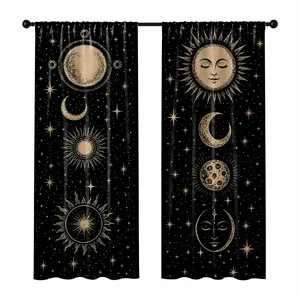Black Background Golden Astrology Celestial Curtains, Lightweight Anti-wrinkle Polyester Curtain for Bedroom Living Room Dining Room