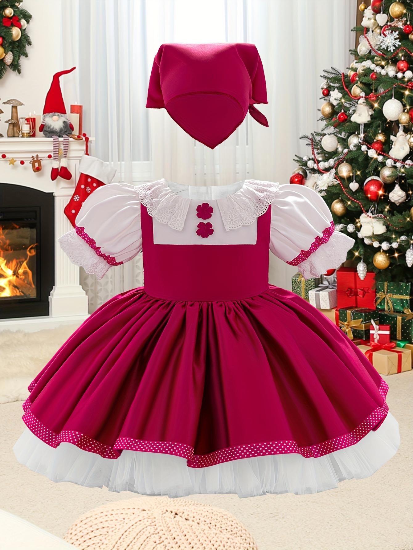 Adorable Pink Princess Dress for Little Girls - Elegant Lace Detail, Ruffled Skirt, and Matching Hat - Perfect for Christmas, Birthday, and Halloween Celebrations, Birthday Dress |         Elegant Lace Detail |         Ruffled Skirt Design, Christmas Dres