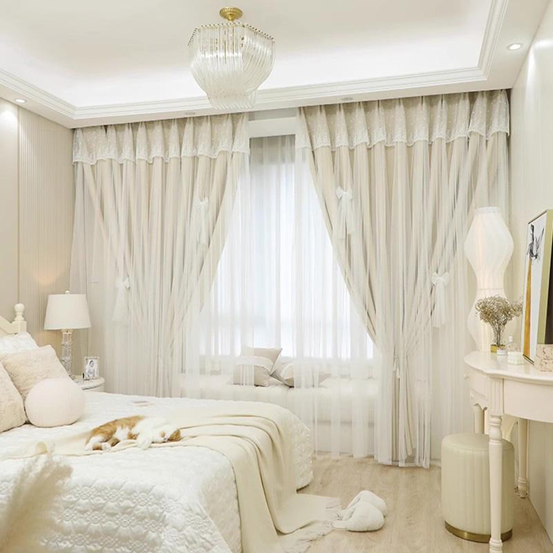 Double Layer Curtain, 2 Counts/set Modern Simple Solid Color Curtain, Window Drapes for Home Living Room Bedroom Decor