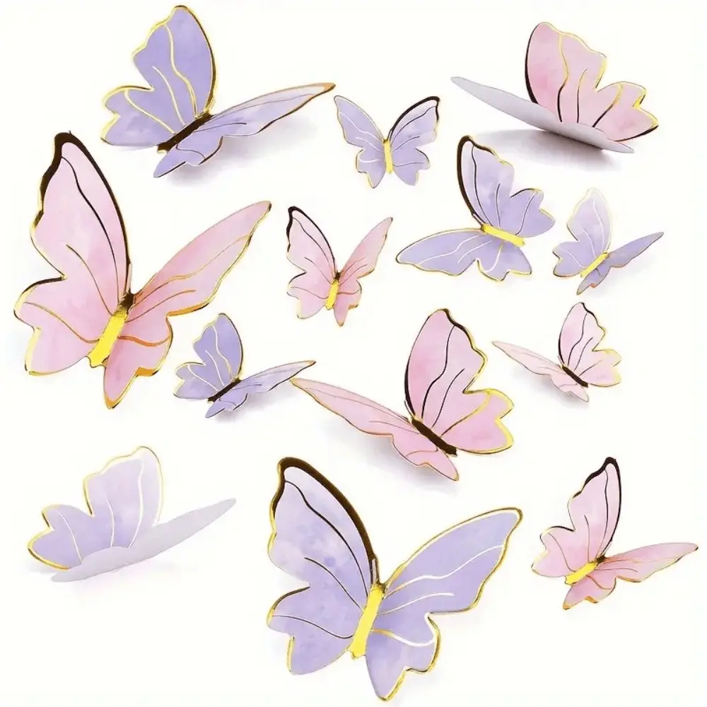 20/100Pcs Multi-Use 3D Butterfly Decorations - Pastel Pink & Purple Paper Butterfly Cake Toppers, Cupcake Picks & Wall Stickers, Perfect for Birthday, Wedding, Anniversary & Party Home Decor, Cake Decorating Supplies