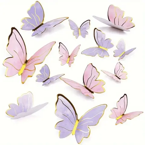 20/100Pcs Multi-Use 3D Butterfly Decorations - Pastel Pink & Purple Paper Butterfly Cake Toppers, Cupcake Picks & Wall Stickers, Perfect for Birthday, Wedding, Anniversary & Party Home Decor, Cake Decorating Supplies