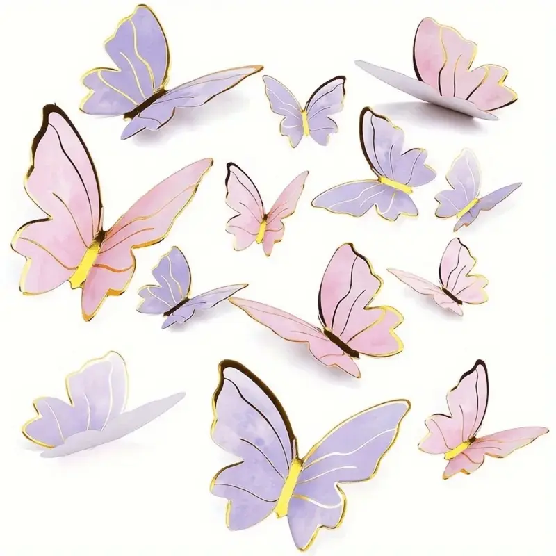 20/100Pcs Multi-Use 3D Butterfly Decorations - Pastel Pink & Purple Paper Butterfly Cake Toppers, Cupcake Picks & Wall Stickers, Perfect for Birthday, Wedding, Anniversary & Party Home Decor, Cake Decorating Supplies