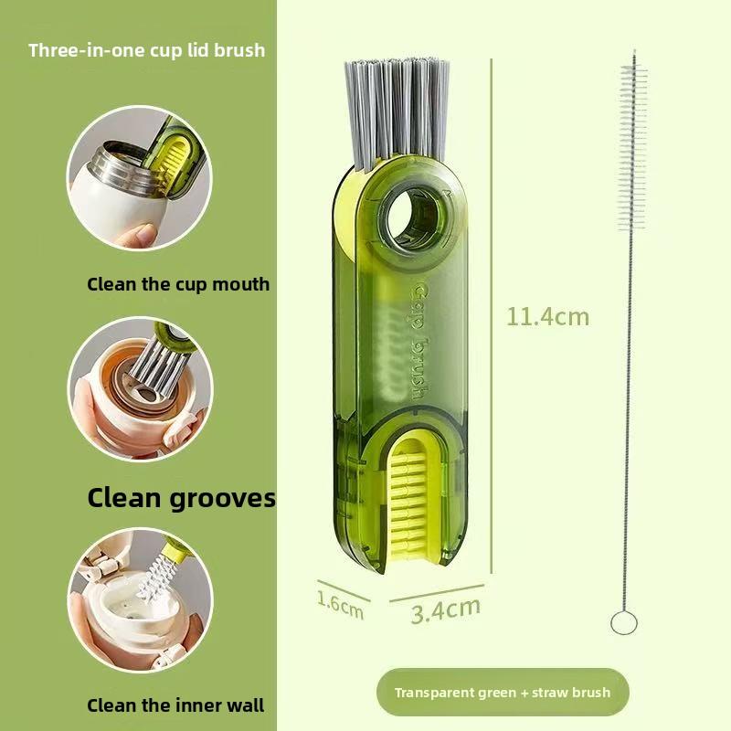3-in-1 Portable Cleaning Brush Set: Lid Brush, Bottle Brush, Rim Brush & Vacuum Flask/Water Cup Cleaner