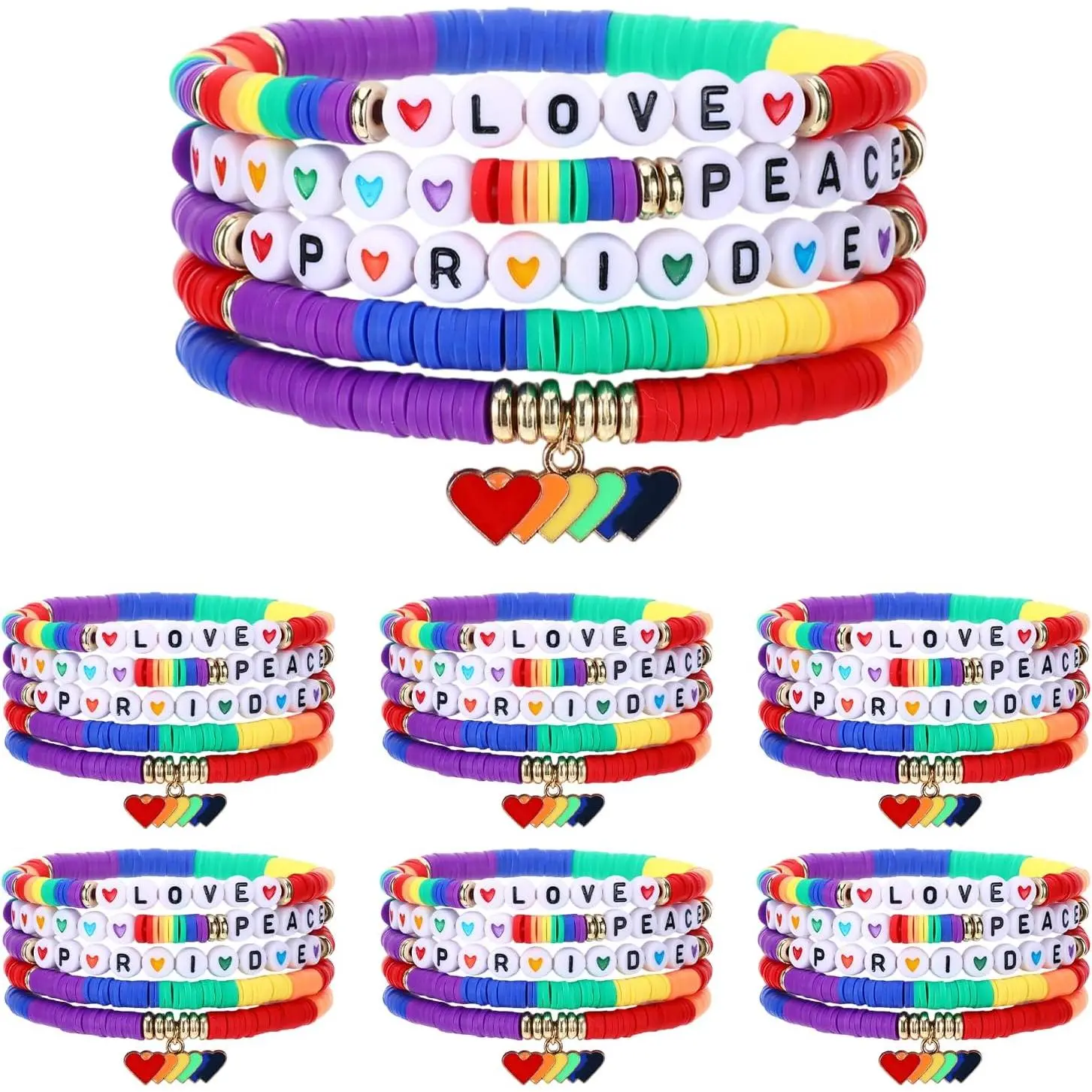 30 count Pride Bracelets for Women Men, LGBTQ Support Clay Bead Rainbow Bracelet for Pride Day Month Parades Decorations Party Supplies