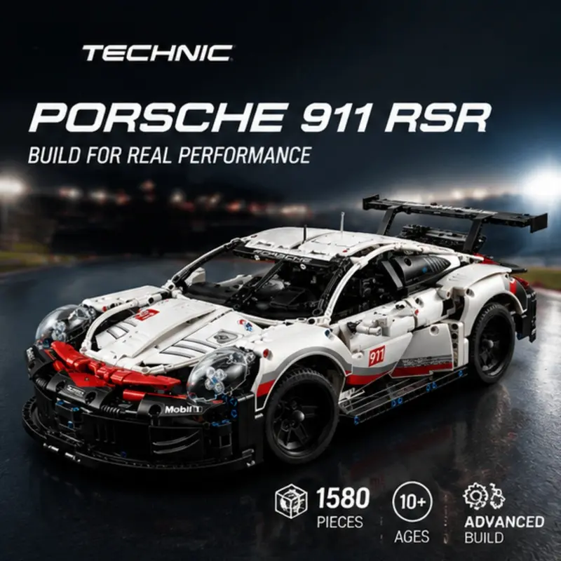 911 RSR Racing Car Building Blocks Set, 1580 PCS Technic Supercar Model Kit with Realistic Details, Collectible Display Toy Gift for Teens Adults