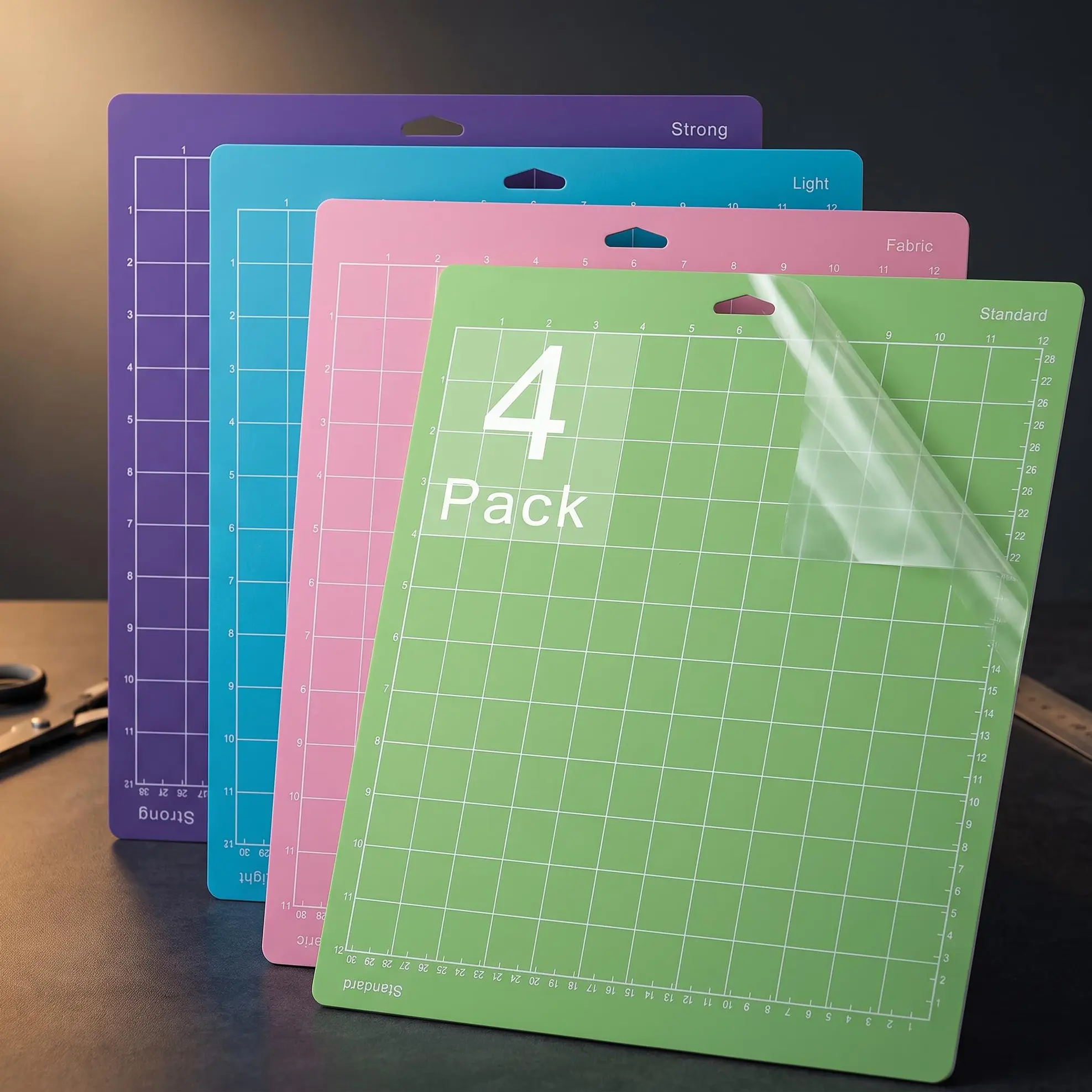4 Pack 12x12 Inch Cutting Mats| Compatible with Cricut Explore One/Air/Air 2/Maker 3/Maker| Standard/Light/Strong/Fabric 4 Types Replacement Cutting Mat Accessories