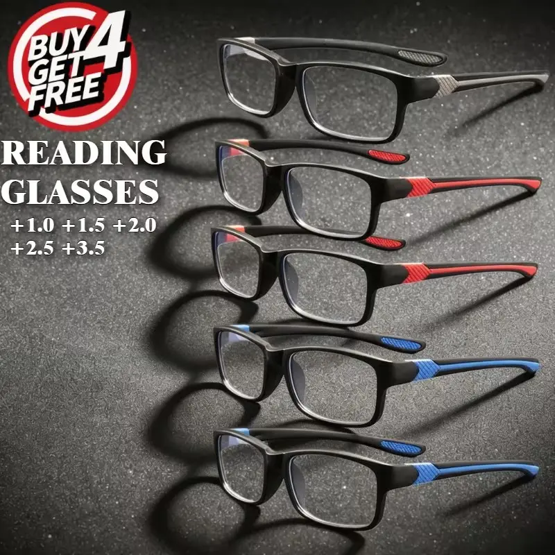 GIGULA  5-Pack Silicone Reading Glasses, Anti-Blue Light Lenses, Non-Slip Frame, +1.00 to +4.00 Diopters, Ideal for Office and Travel