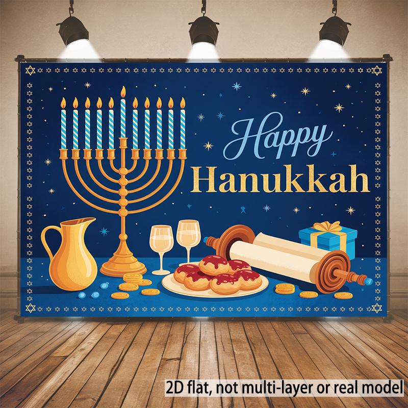 2D Flat, 2D Flat Banner, 1pc, Hanukkah Celebration with Menorah, Candles Background Decoration Background Photo Props, Room Decor, Wall Decor, Banner Decor, Home Decor, Party Background Decor, Party Decor/suppli