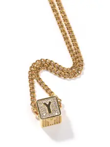 Creative Zircon Square Pendant Necklace, A-Z Letter Charms, 24-Inch Braided Chain, Hip Hop Style, Luxurious and Versatile, Trendy Charm Necklace