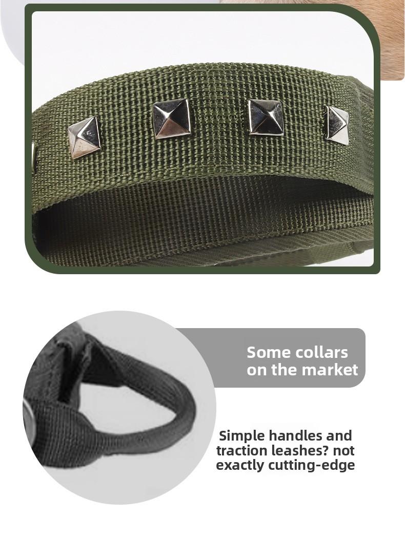 Heavy Duty Tactical Dog Collar with Leash, Reinforced Rivet Anti-Pull Collar for Large Dogs, Welded D-Ring, Quick-Release Zinc Alloy Buckle, Double Layer Nylon, Adjustable Padded Handle for Training Walking, Extra Strong Pet Collar for Big Breeds