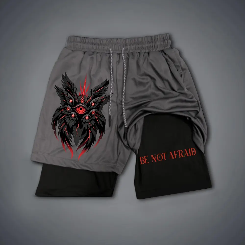 Unisex BE NOT AFRAID Dark Multi-Eyed Six-Winged Angel Graphic Double-layer Shorts Personalized Pattern Y2k Clothing Double-layer Shorts,Women's Clothing, Menswear, Vintage Style,Summer Casual Oversized