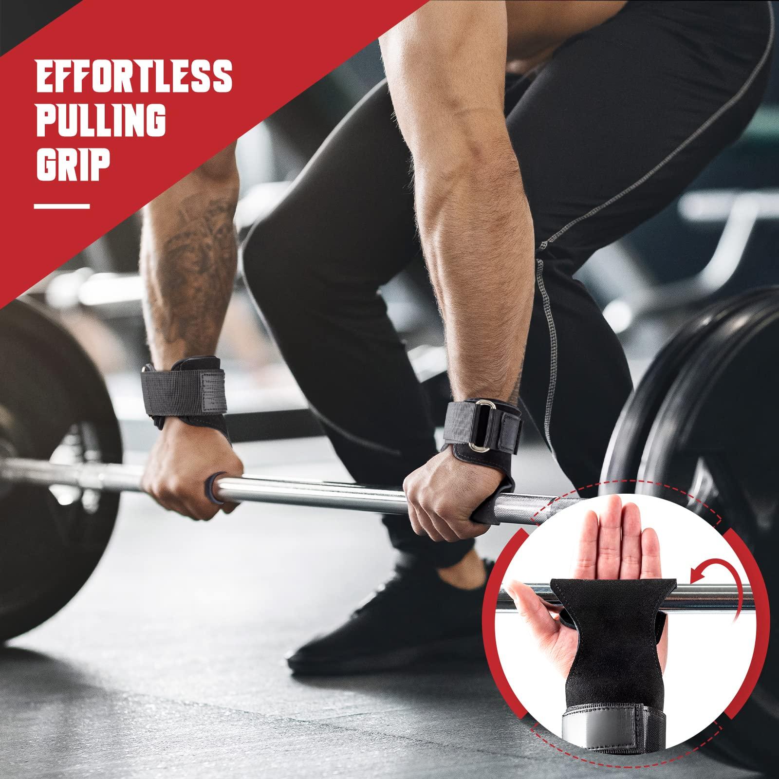 Weight Lifting Wrist Strap, Double Layer Leather Wrist Strap for Deadlift and Powerlifting, Adjustable Neoprene Padded Gym Workout Lifting Hooks (Pair)